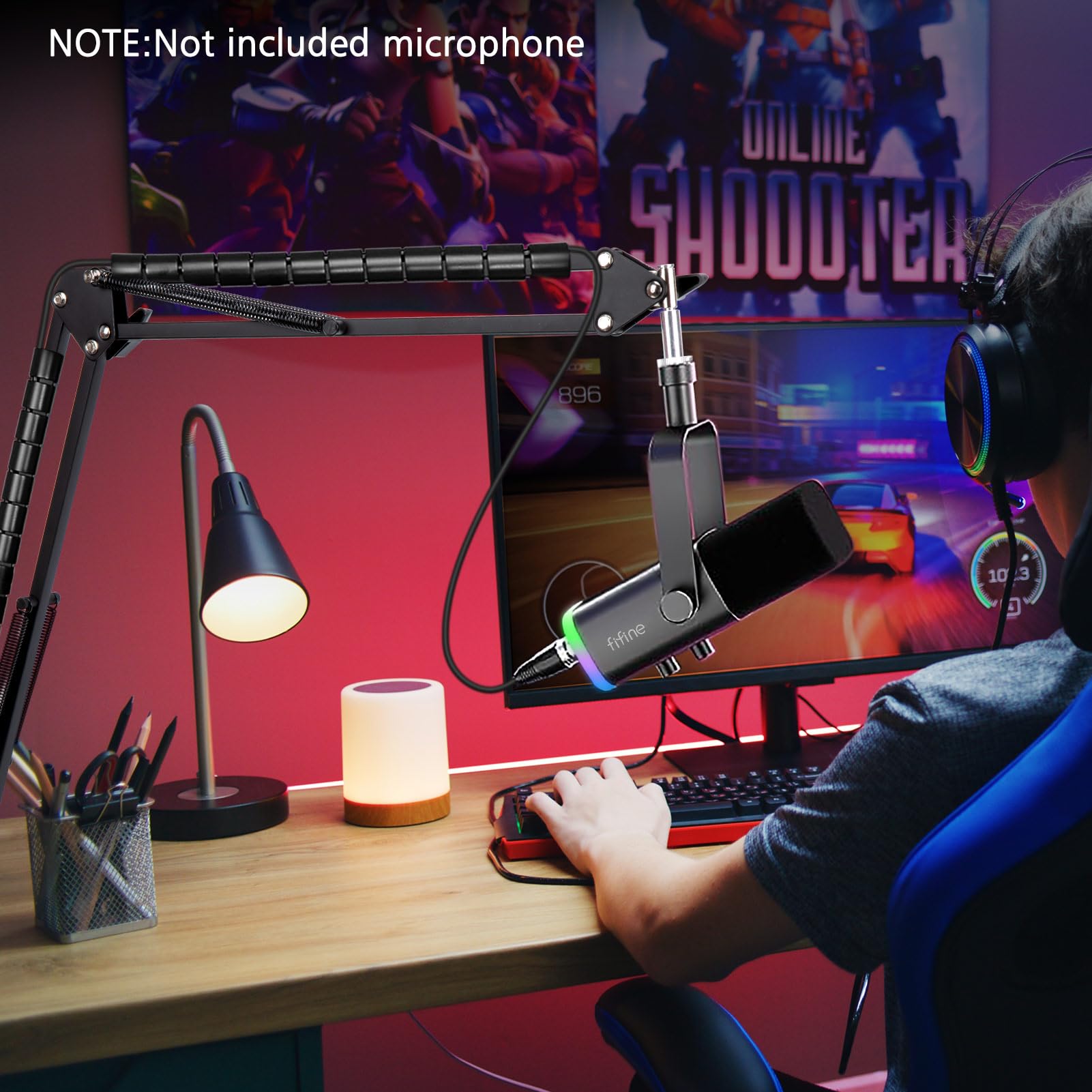 SUNMON Fifine AM8 Boom Arm - Metal Scissor Mic Boom Arm for Fifine Mic, Fifine Boom Arm with 3/8'' to 5/8'' Adapter,Fifine K688